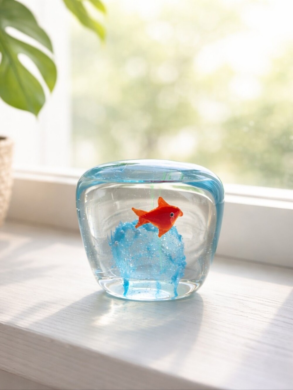 Glass Fish Aquarium Paperweight - Red and Blue
